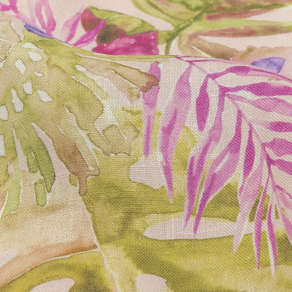Pink, Purple and Green Watercolor Tropical Plants and Pineapples Medium Weight Linen Woven - Joann Fabrics