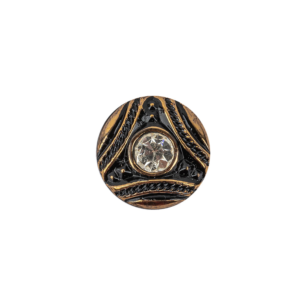 Vintage Antique Gold and Black Shank Back Glass Button with Rhinestone Core - 22L/14mm - Joann Fabrics