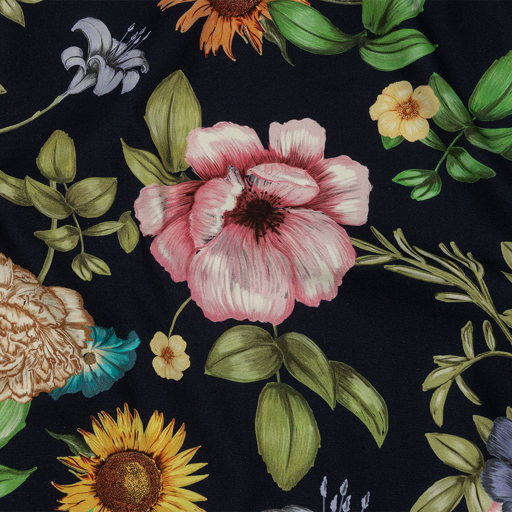 Stretch Cotton Canvas Print - Navy, Pink and Green Floral - Mood Exclusive Wonderland Garden - Joann Fabrics
