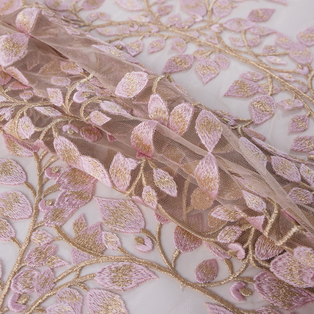 Pink and Metallic Gold Floral Novelty Embroidered Mesh - Joann Fabrics