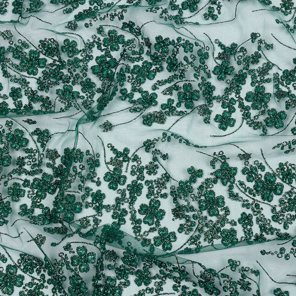 3D Puffy Glitter Tulle - Dark Emerald and Black Floral Stripes - Joann Fabrics