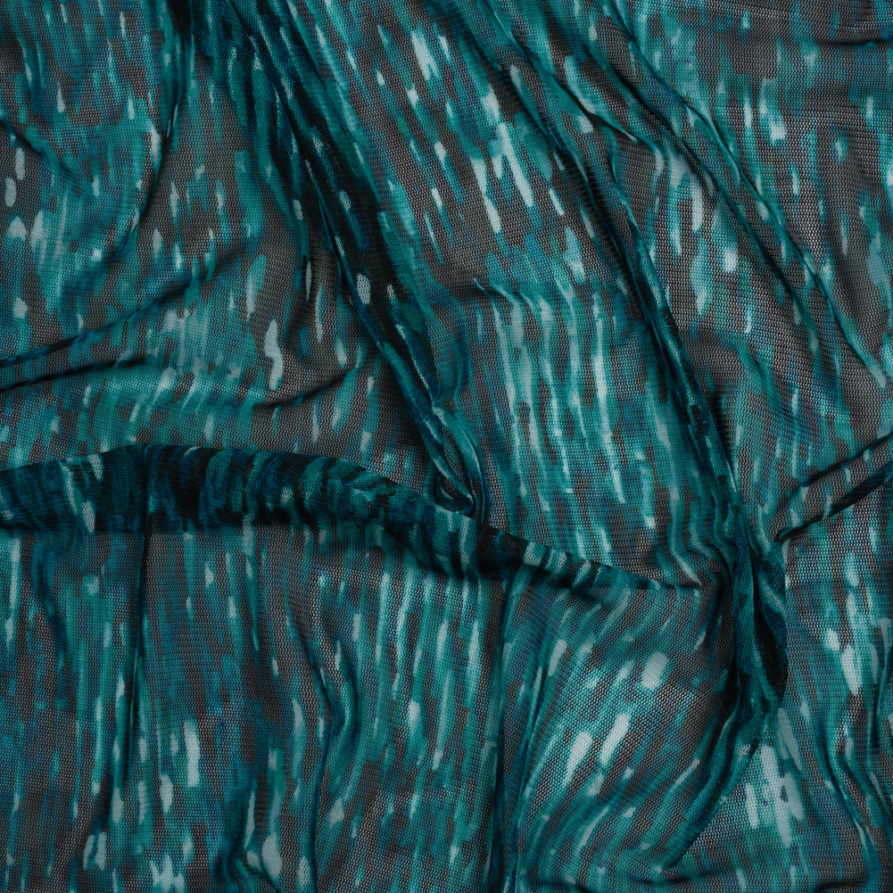 Polyester Stretch Mesh Print - Black and Teal Striations - Designer Deadstock - Joann Fabrics