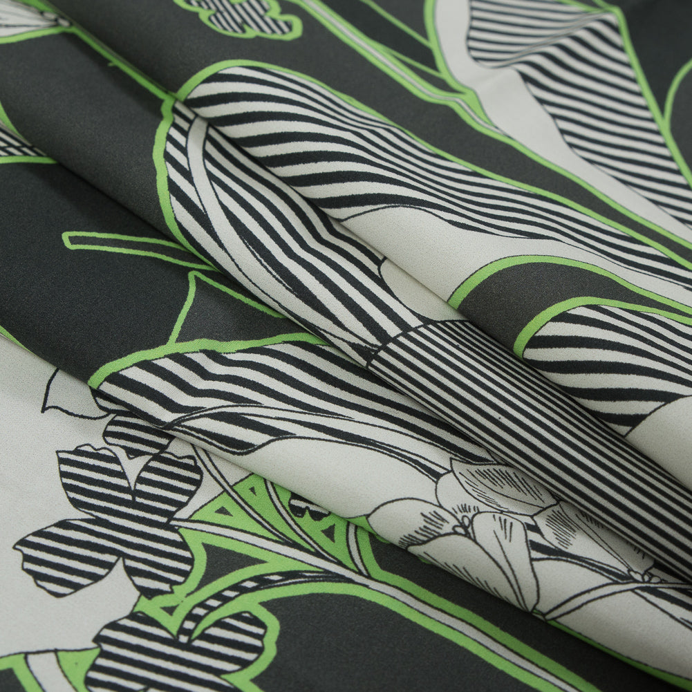 Cotton Poplin - Green Striped Flowers - Fleurs en Vert Print - Mood Exclusive Avenable Collection - Joann Fabrics