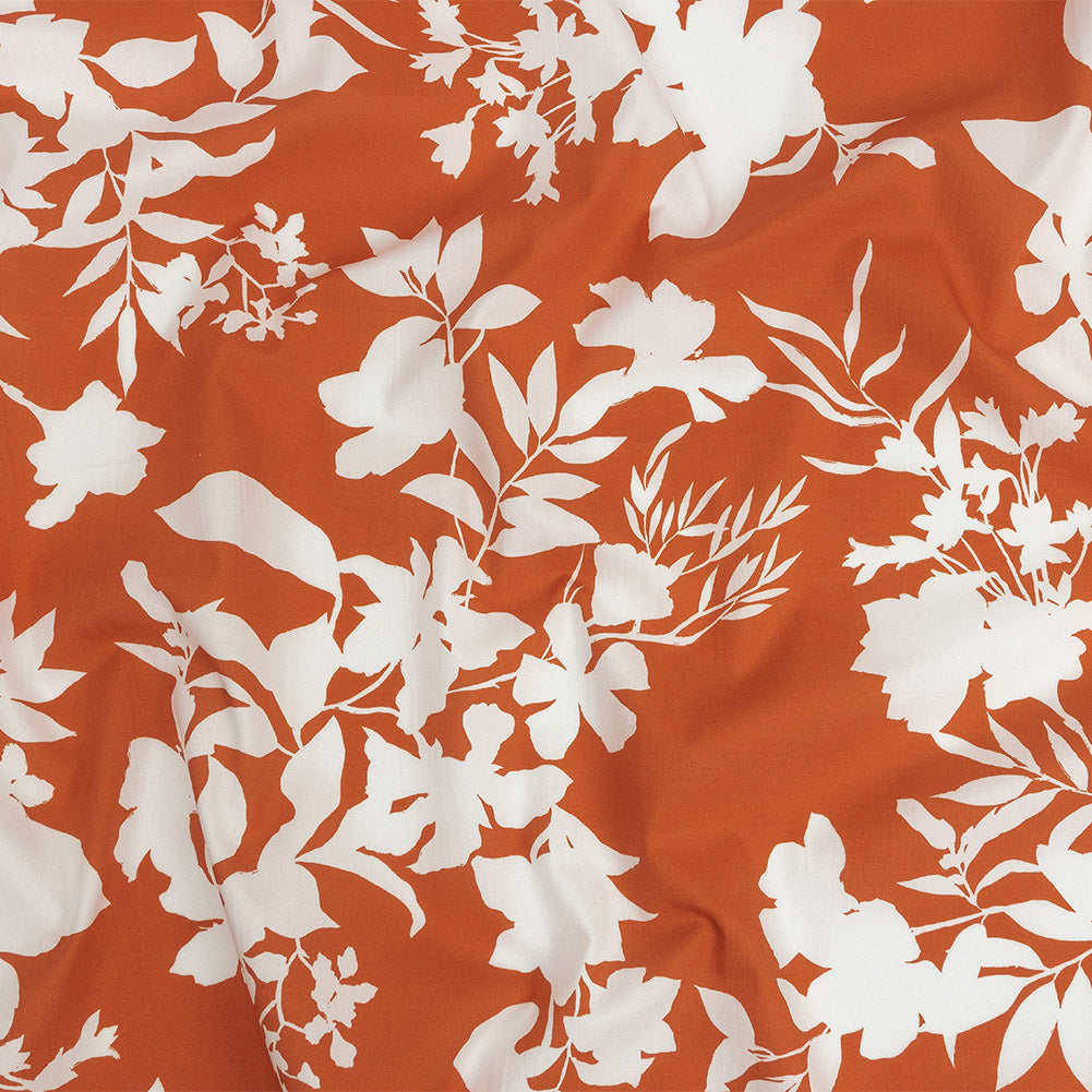 Cotton Poplin Print - Orange and White Floral - Mood Exclusive Sprouting Silhouettes - Joann Fabrics