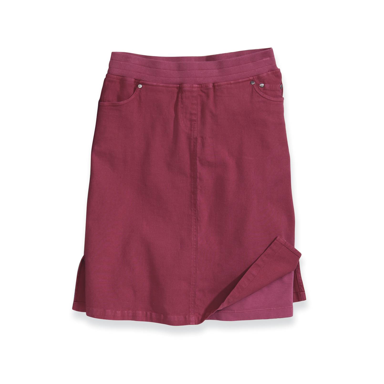 Poplin 5-Pocket Pull-On Skort, Knit Waist, Attached Knit Shorts - Northstyle Catalog