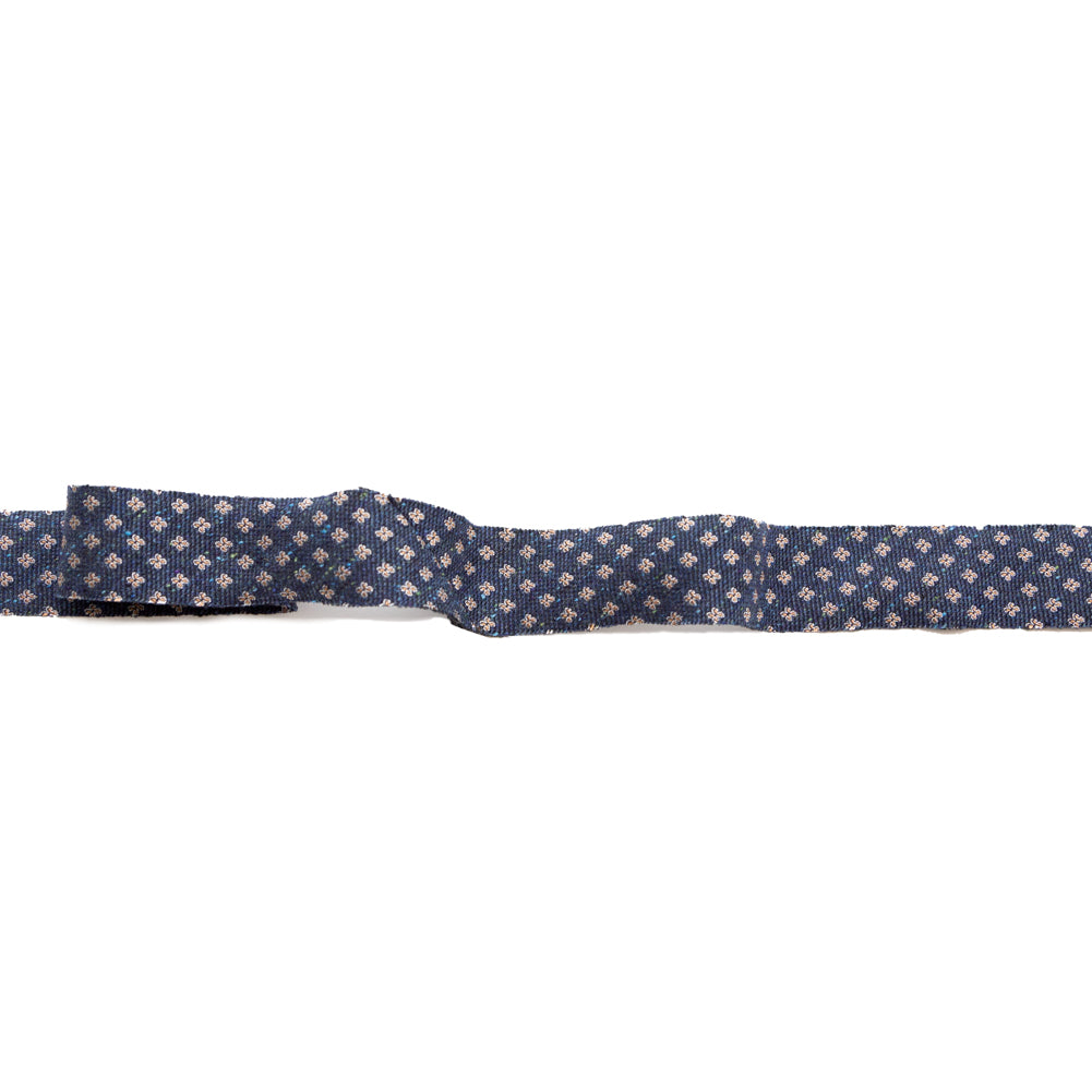 Italian Blue and Beige Floral Wool Jacquard Ribbon - 1