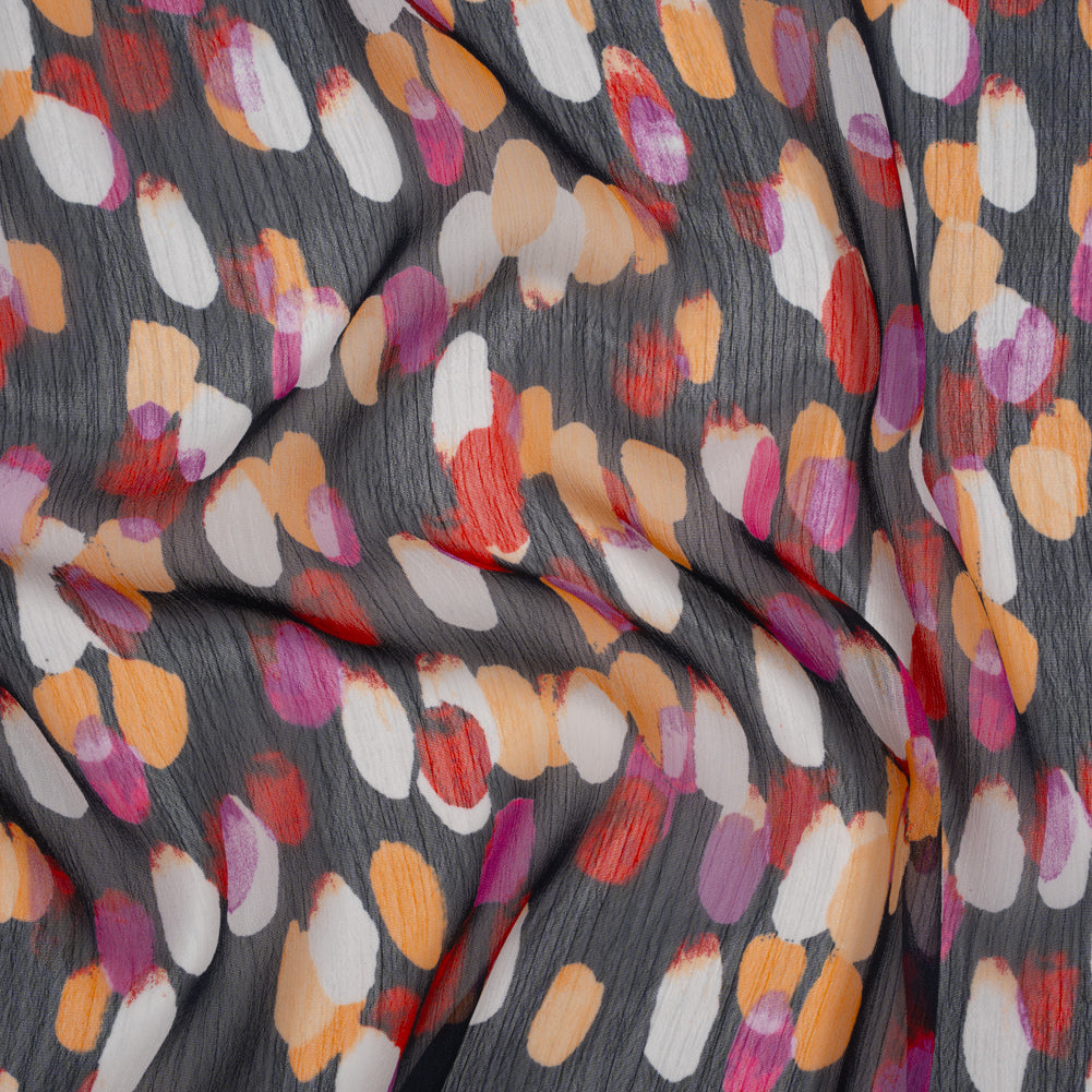 Crinkled Polyester Chiffon Print - Navy, Magenta and Peach Abstract Spots - Designer Deadstock - Joann Fabrics
