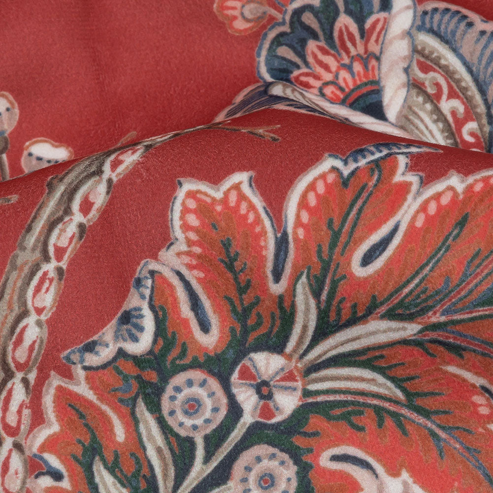 Polyester Microvelvet Print - Crimson Jacobean Floral - British Imported - Joann Fabrics