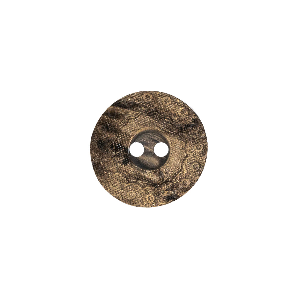 Italian Brown and Tan Wood-Look Lacy Textured Wide Rim 2-Hole Plastic Button - 24L/15mm - Joann Fabrics