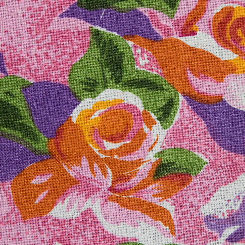 Pink and Orange Floral Printed Linen Woven - Joann Fabrics