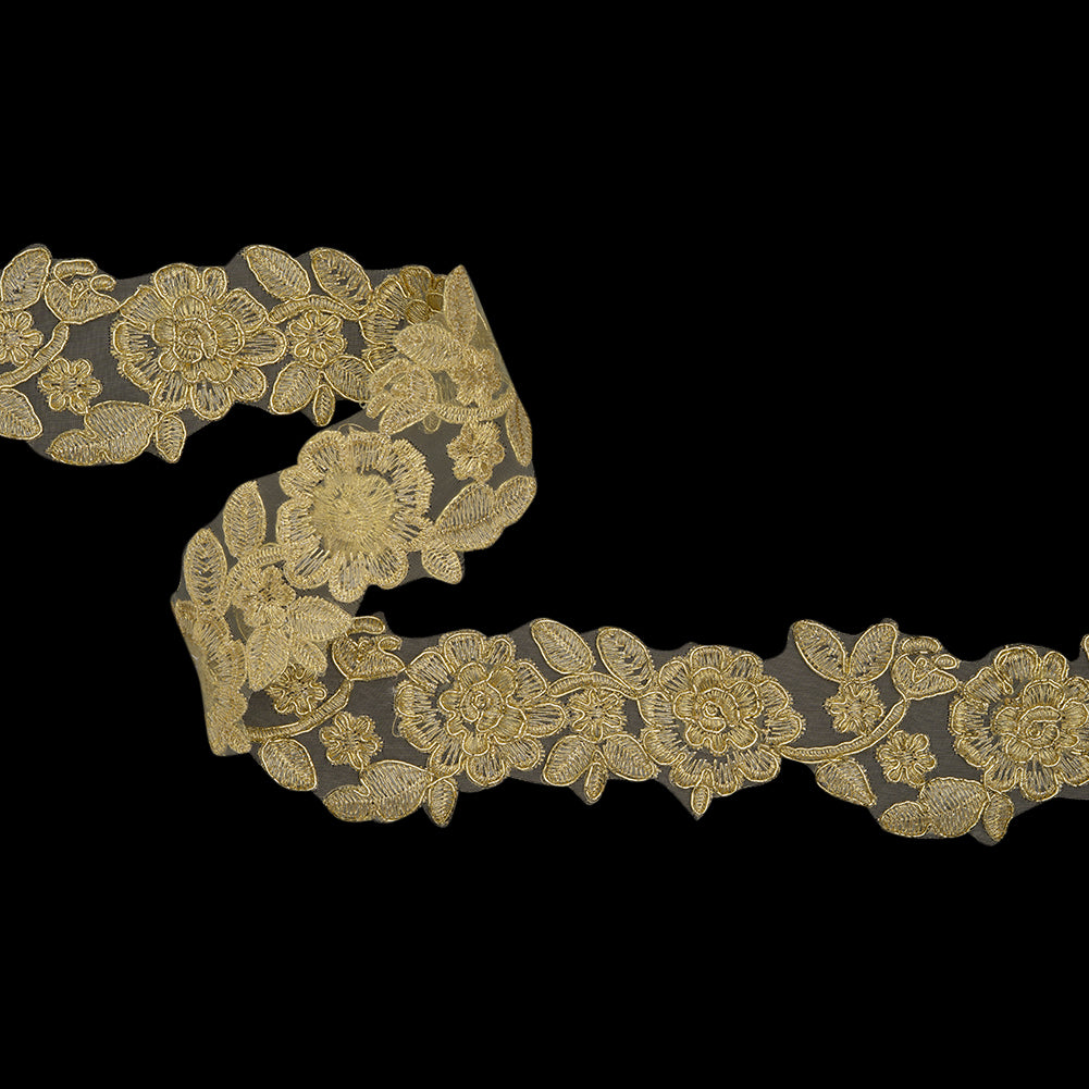 Yaya Han Metallic Corded Embroidered Lace Trim - Gold Fae Floral Vine, 2.5
