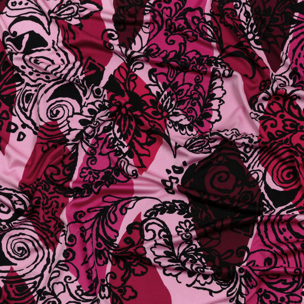 Bubblegum, Fuchsia and Wine Diamonds and Floral Outlines Silk Jersey - Joann Fabrics