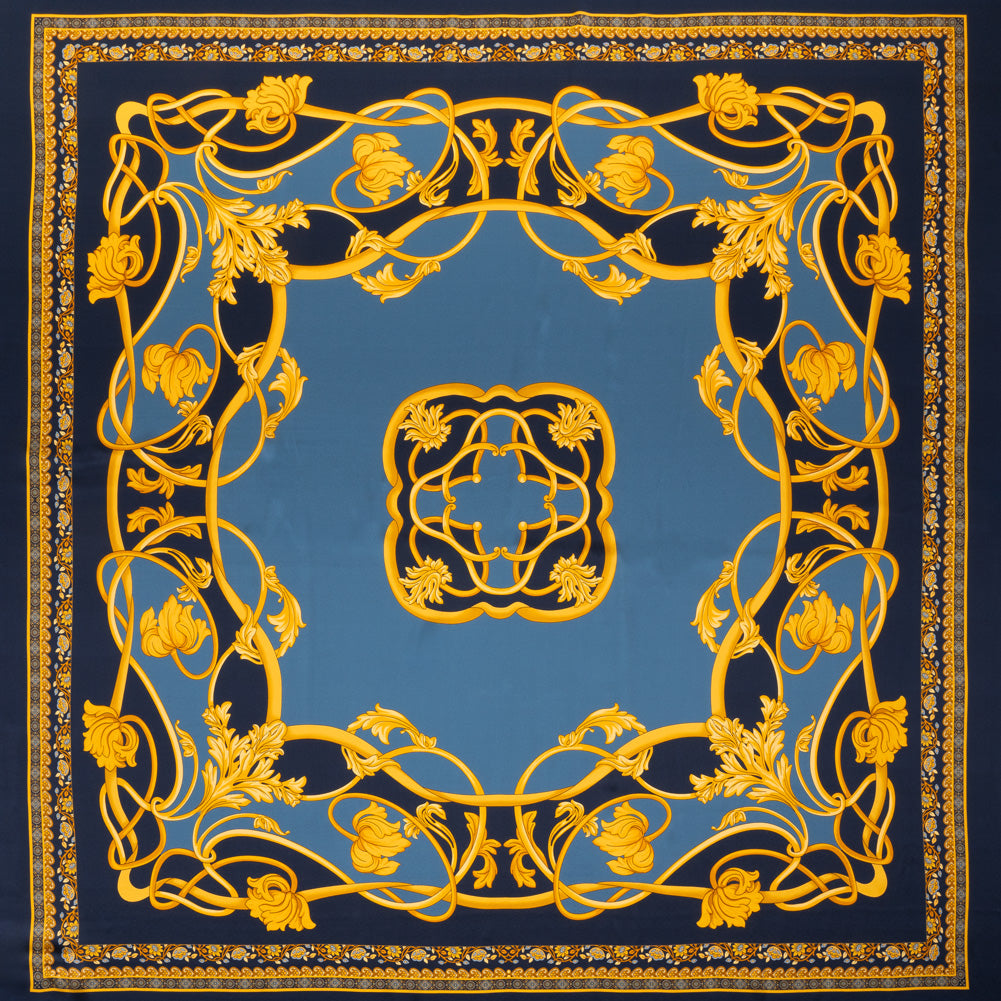 Silk Charmeuse Panel Print - Navy, Country Blue and Gold Ornate Florals - Made in Italy - Joann Fabrics