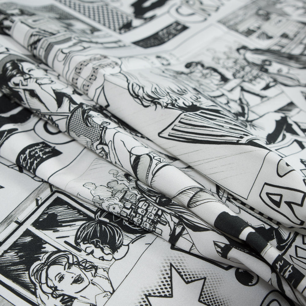 Stretch Cotton Sateen - Black and White Comics - With the Band Print - Mood Exclusive Comic Collection - Joann Fabrics