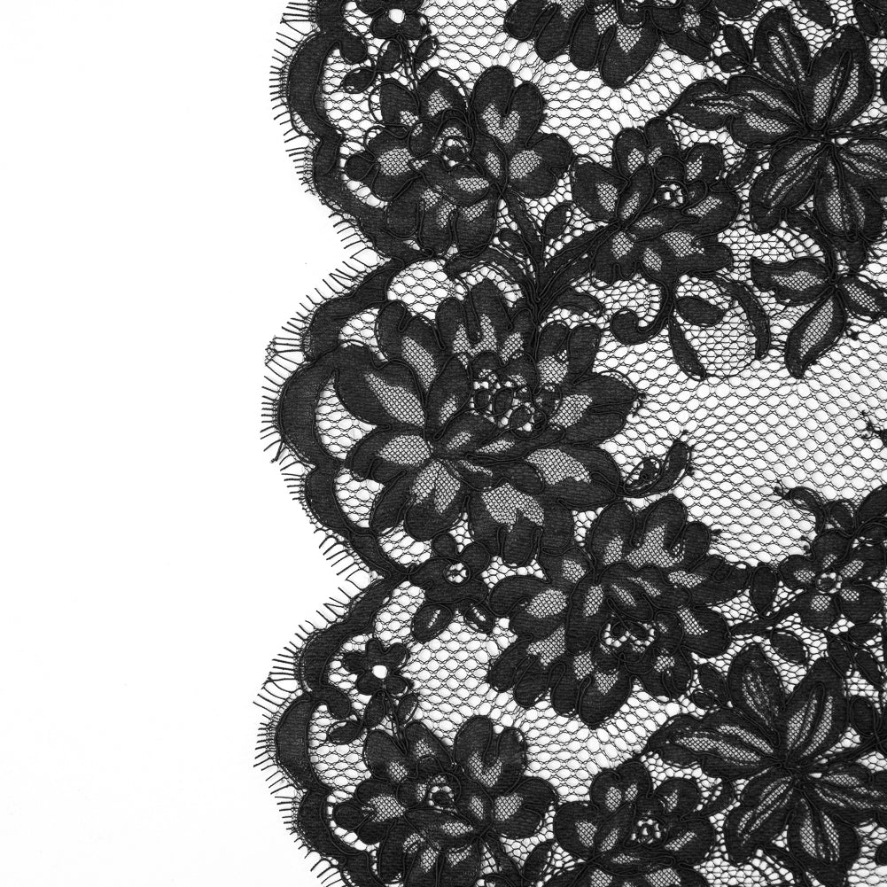 Fancy Corded Lace with Scalloped Eyelash Edges - Black Floral - Joann Fabrics