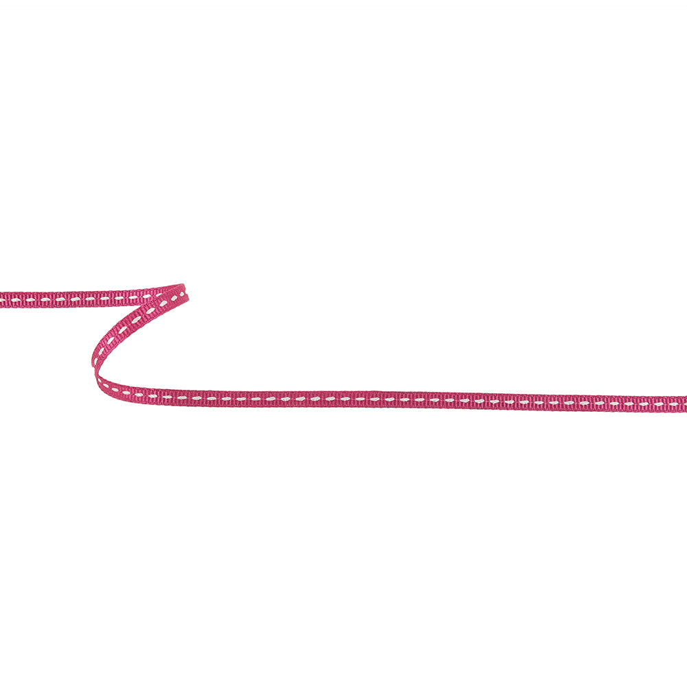 Raspberry Rose Grosgrain Ribbon with Lucent White Stitching - 0.25