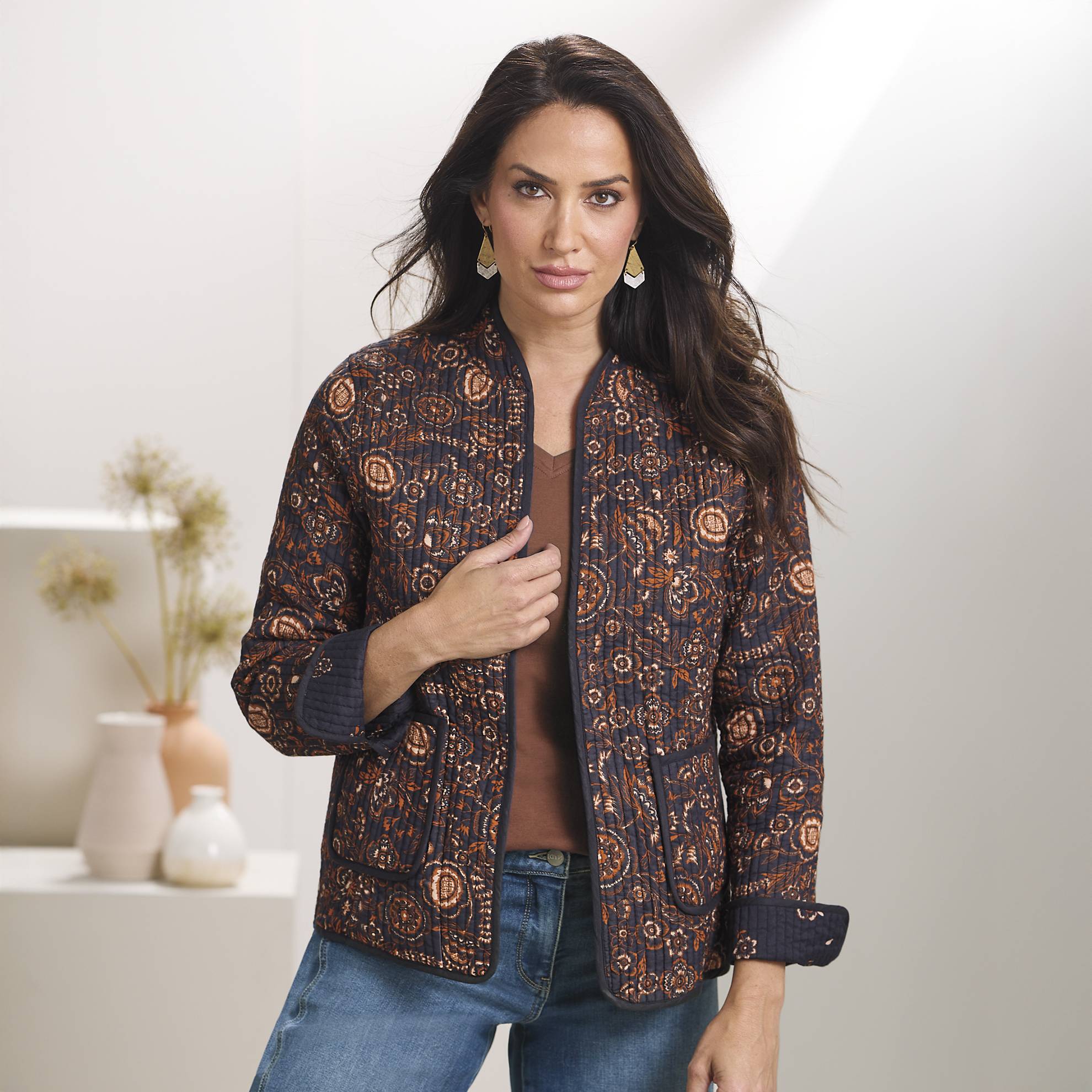 Reversible Quilted Cotton Jacket, Open Front, Pockets - Northstyle Catalog