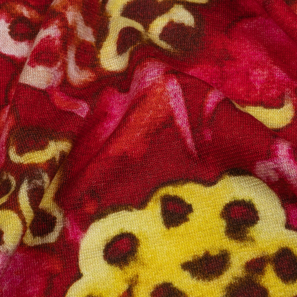 Balenciaga Italian Hot Pink and Yellow Abstracted Watercolor Flowers Stretch Cotton Jersey - Joann Fabrics