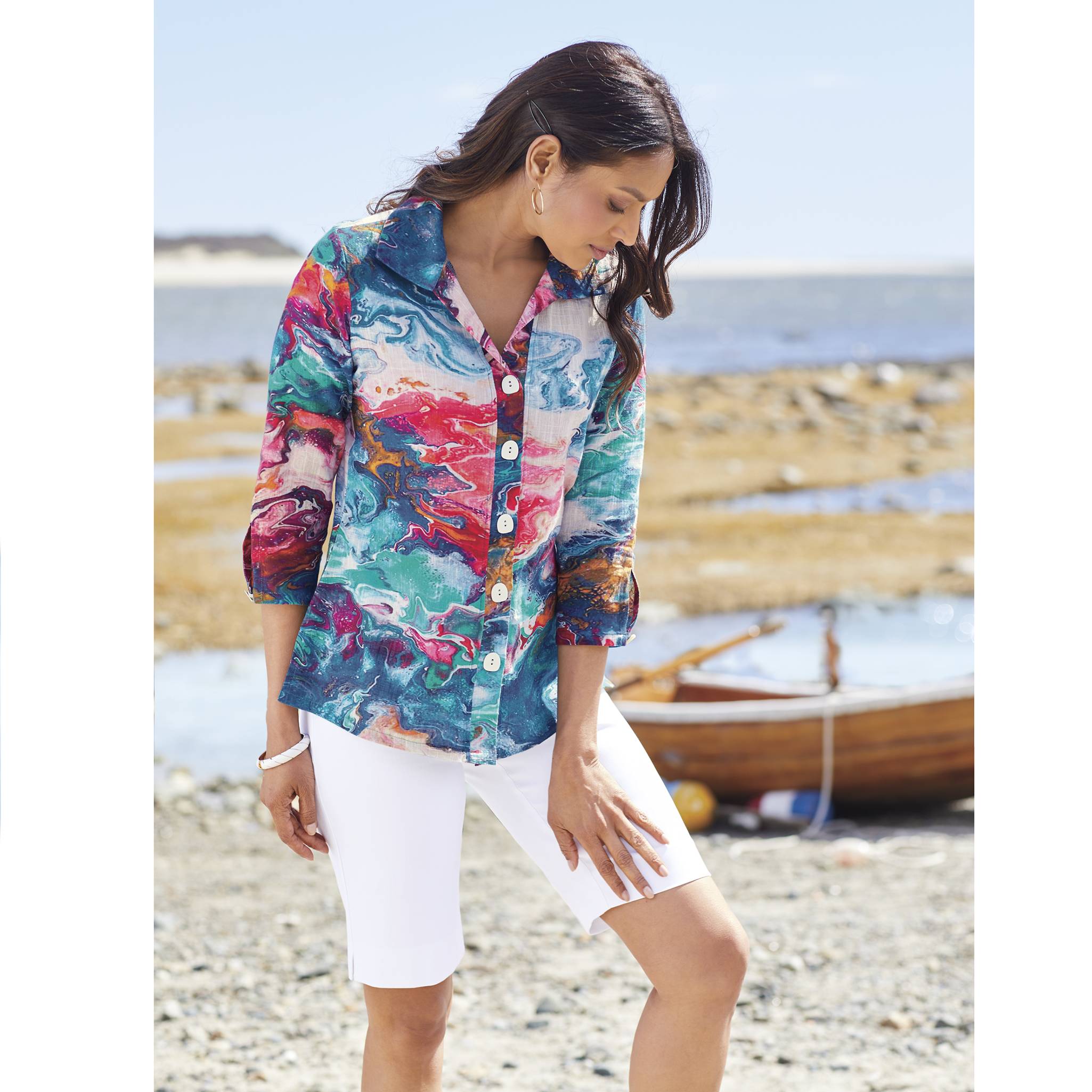 Soft Stretch Walking Short, Pull-On, Faux Pockets, Side Slits - Northstyle Catalog