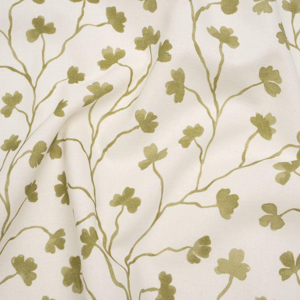 Brushed Cotton and Linen Canvas - Olive Clover Leaf Vines - British Imported - Joann Fabrics
