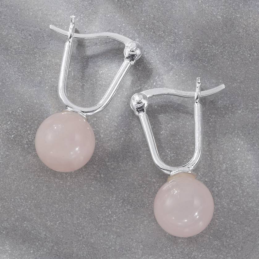 Sterling Rose Quartz Earrings, Latch Closures, Gift Boxed - Northstyle Catalog