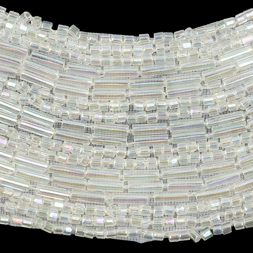 Vintage Crystal Iris Glass Bugle and Seed Beaded Collar Applique - 7.25