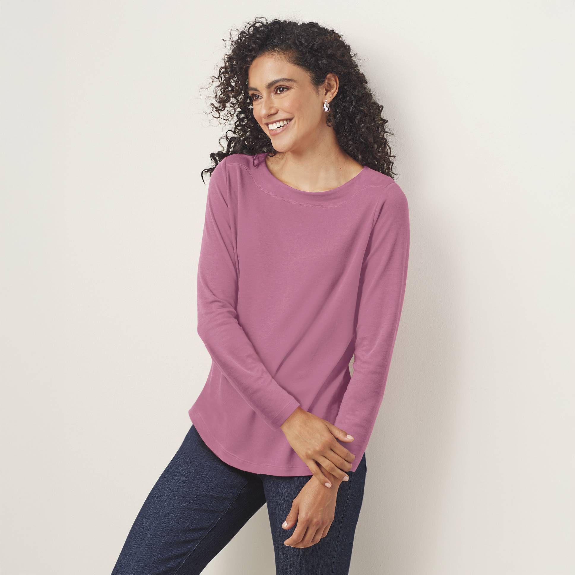 Luxuriously Soft Pima Cotton Long-Sleeve Tee, Curved Hem - Northstyle Catalog