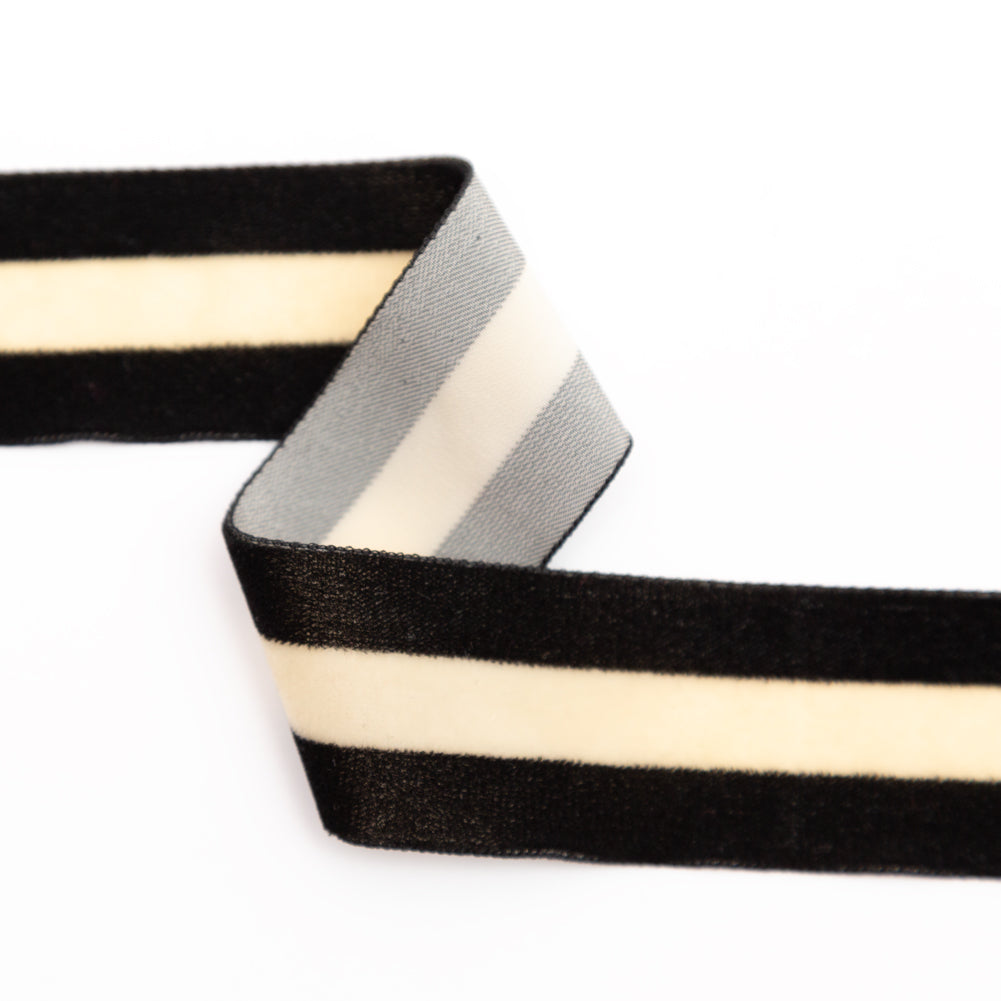 Italian Black and Sponge Striped Velvet Ribbon - 1.5