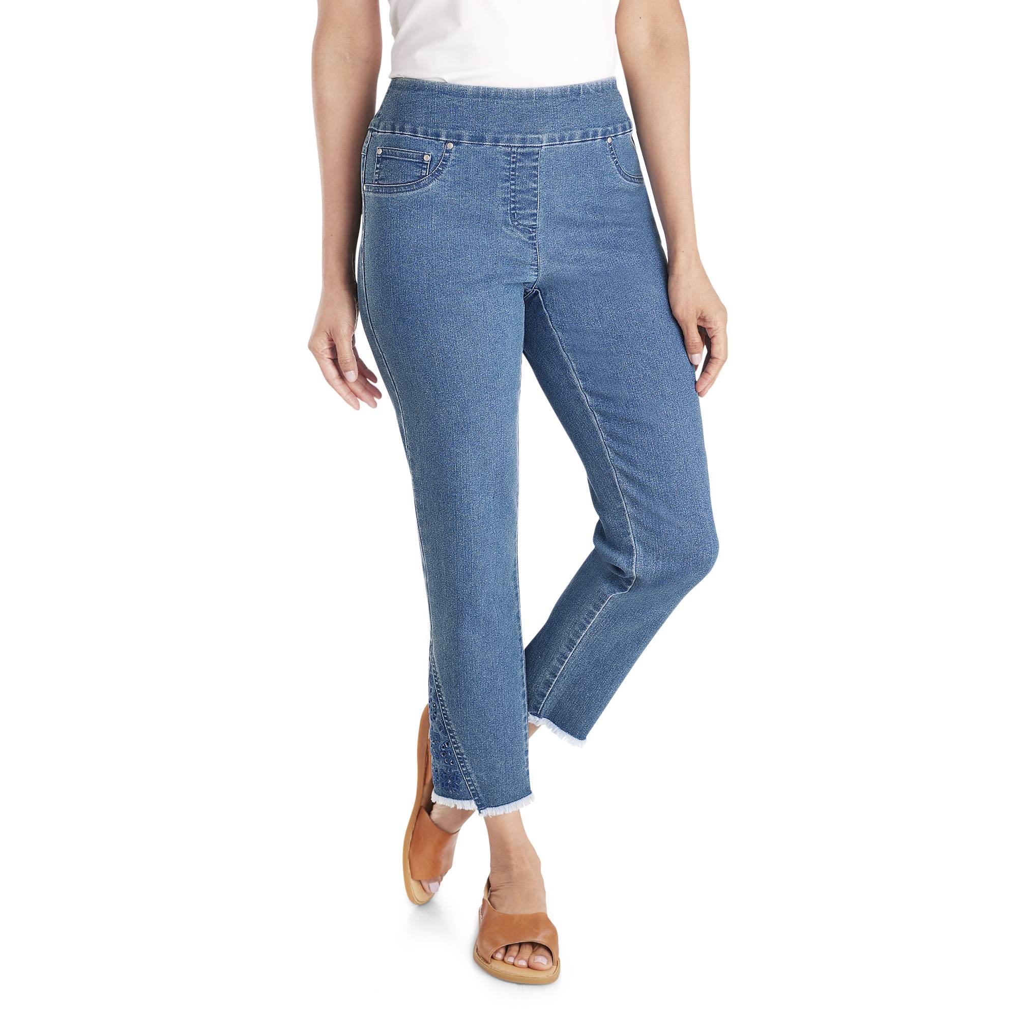 Embroidered Pull-On Denim Ankle Pants - Northstyle Catalog