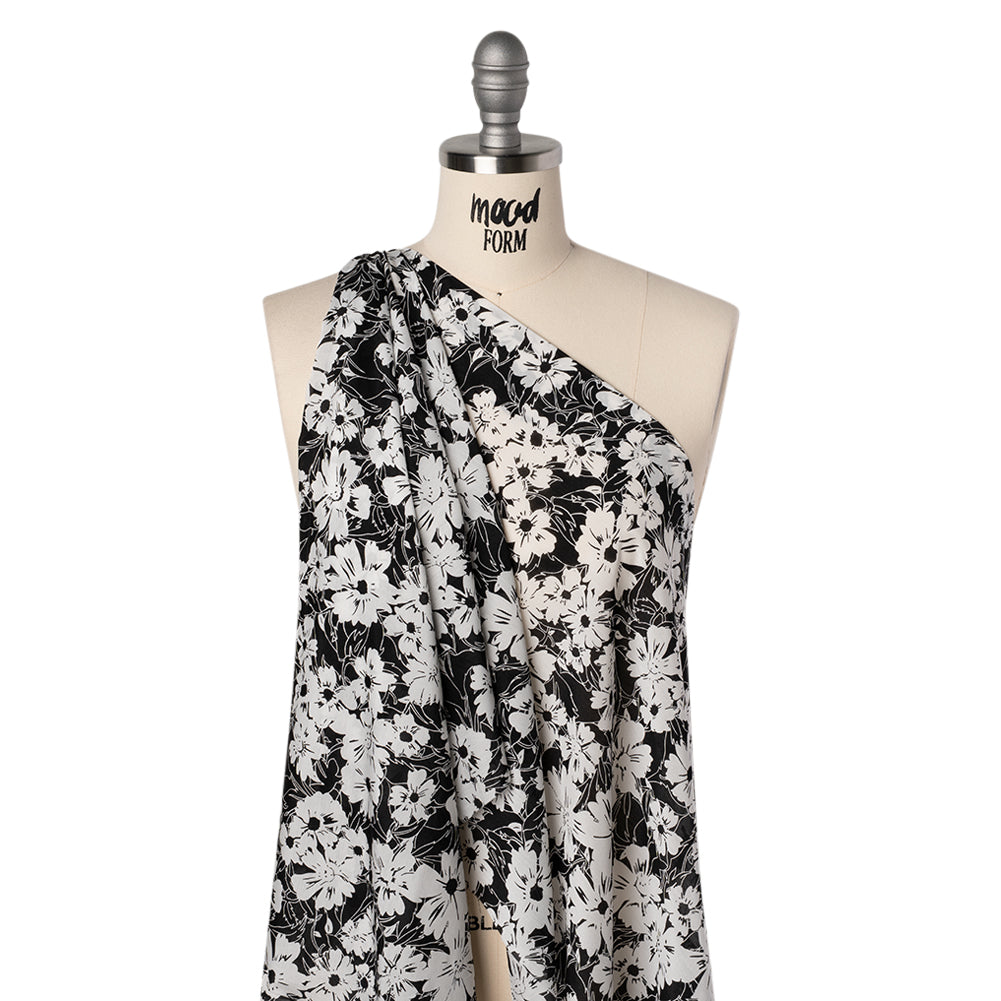 Silk and Cotton Voile Print - Black and White Florals - Deadstock - Joann Fabrics