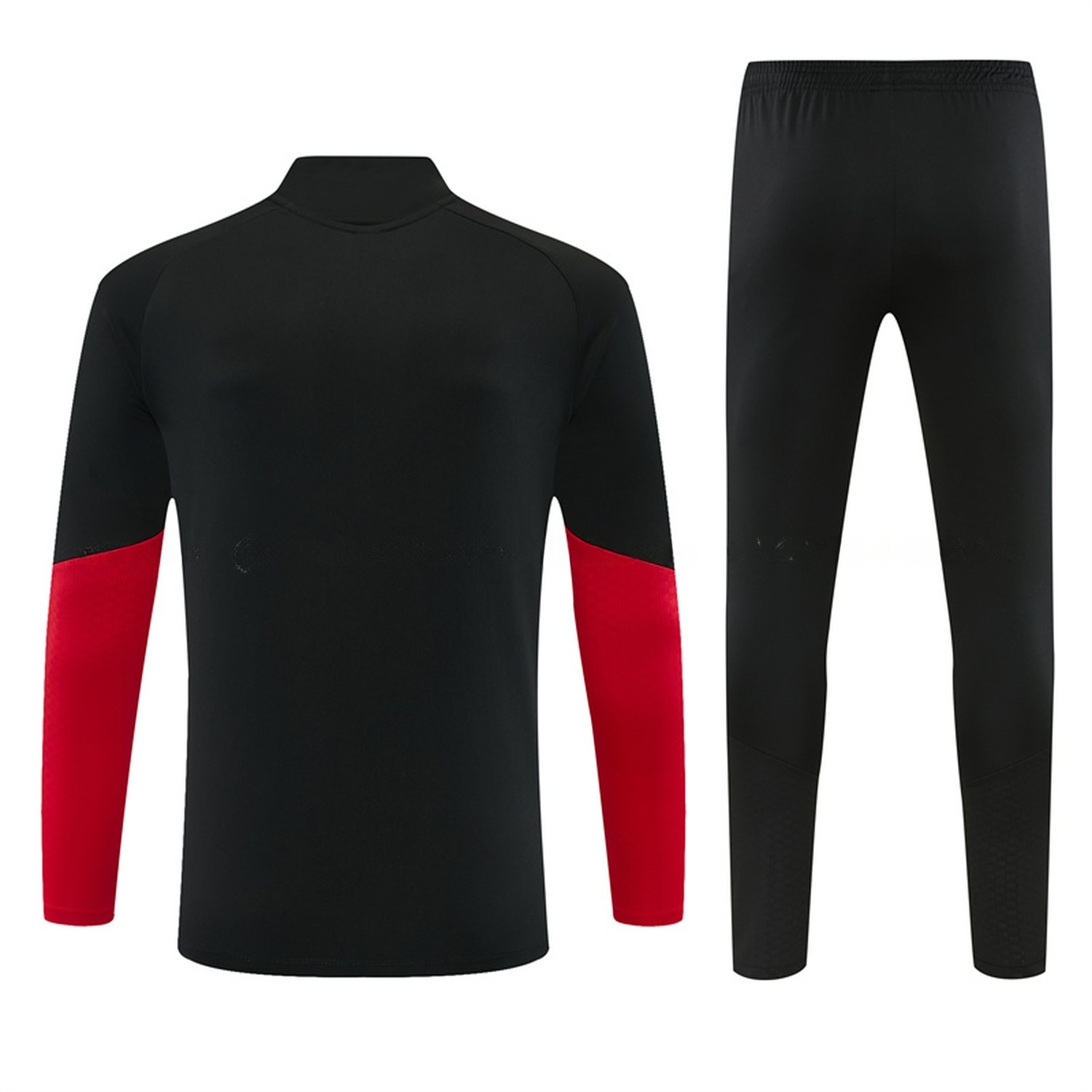 Manchester United 26-27 With Red Kids Long Sleeve Training Set - Black Top & Black Pants - UnitedFutballJersey