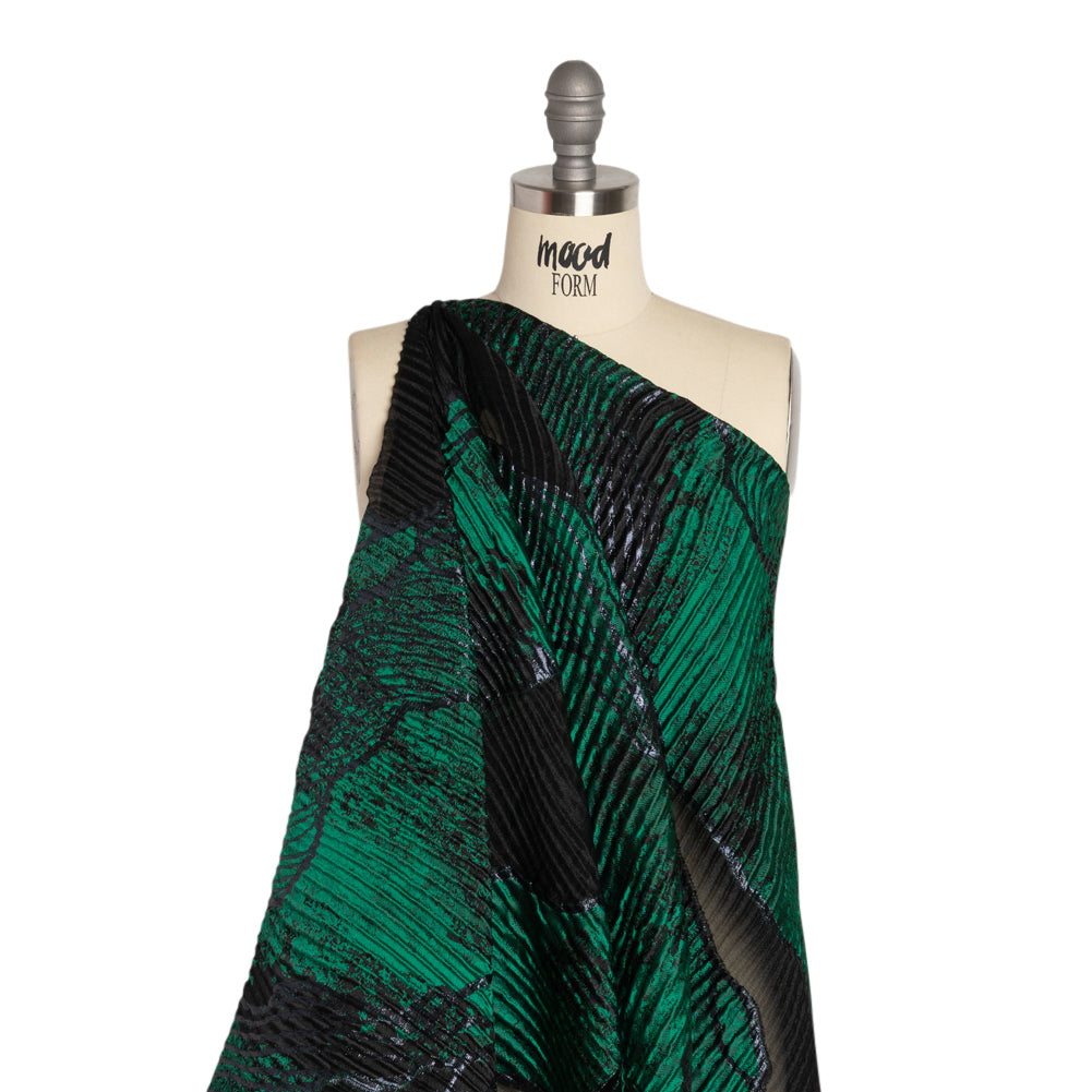 Metallic Black and Green Abstract Formations Ribbed Burnout Luxury Brocade - Joann Fabrics