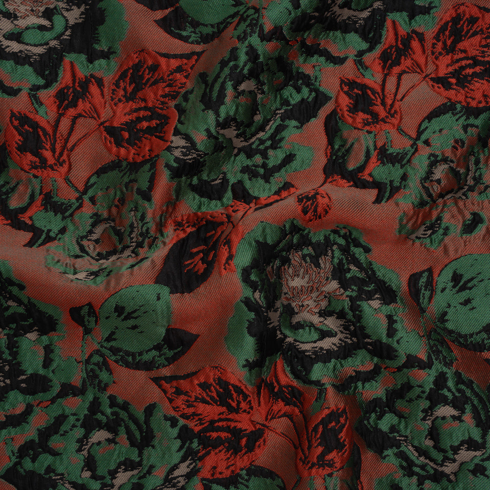 Polyester Brocade - Red, Green and Black Rose Garden - Deadstock - Joann Fabrics