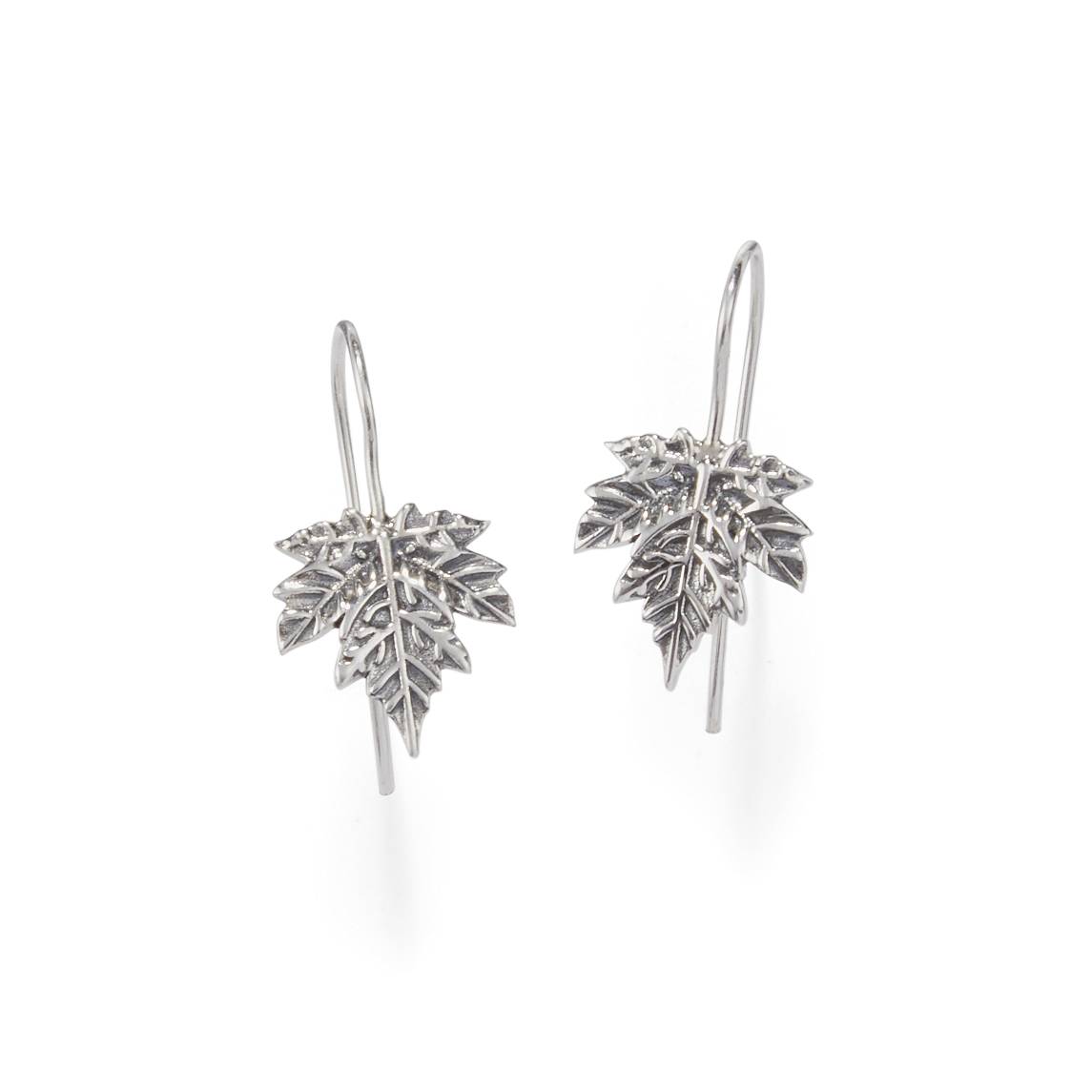 Sterling Silver Leaf Earrings, Beautiful Detail, French Hooks - Northstyle Catalog