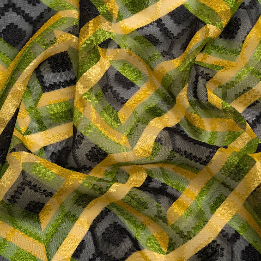 Geometric Burnout Polyester Woven Print - Green, Yellow and Black Geometric - Mood Exclusive Bananquit Babble - Joann Fabrics