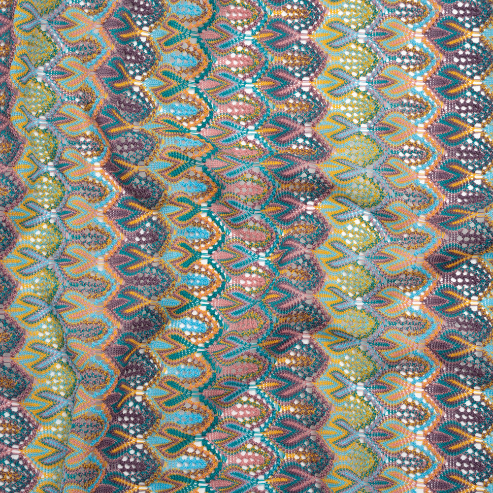 Polyester Knit Lace - Purple, Teal and Pink Feather Stripes - Designer Deadstock - Joann Fabrics