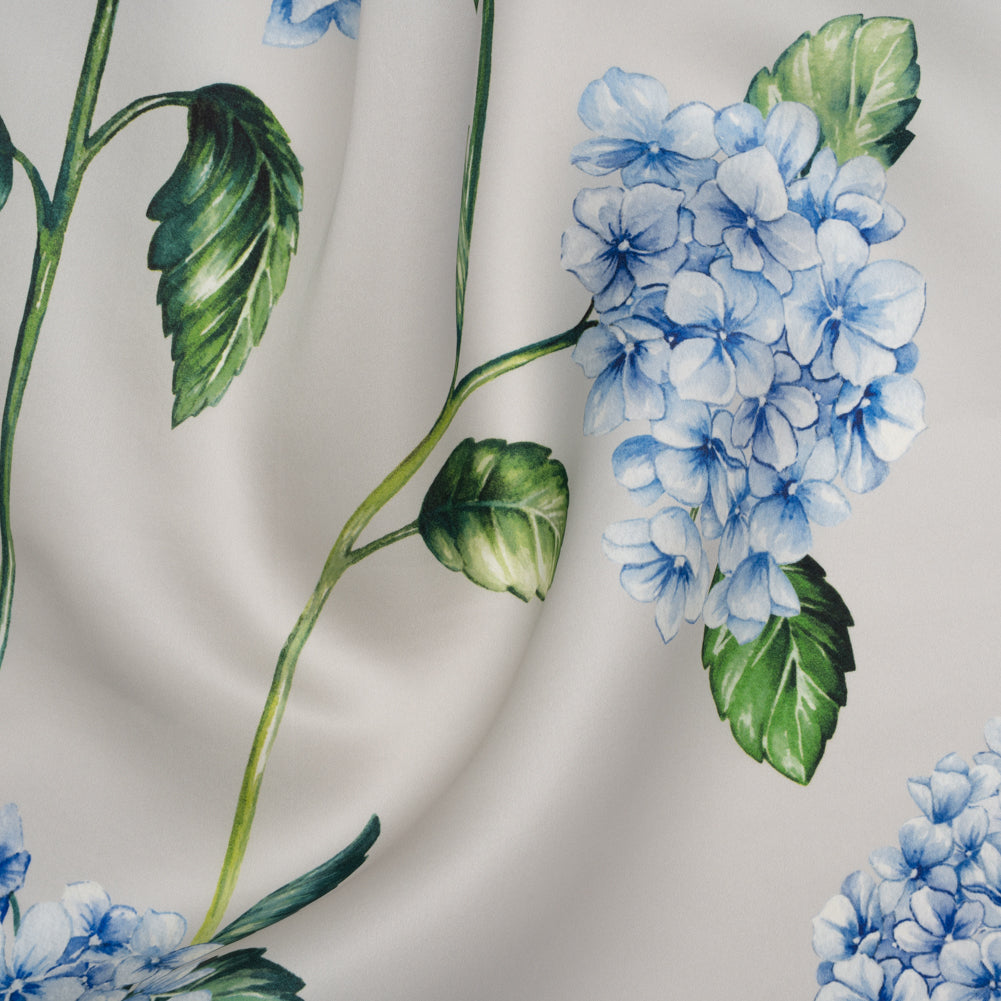 Heavy Silk Satin-Faced Organza, Made in Italy - Pale Gray, Blue and Green Hydrangeas - Joann Fabrics