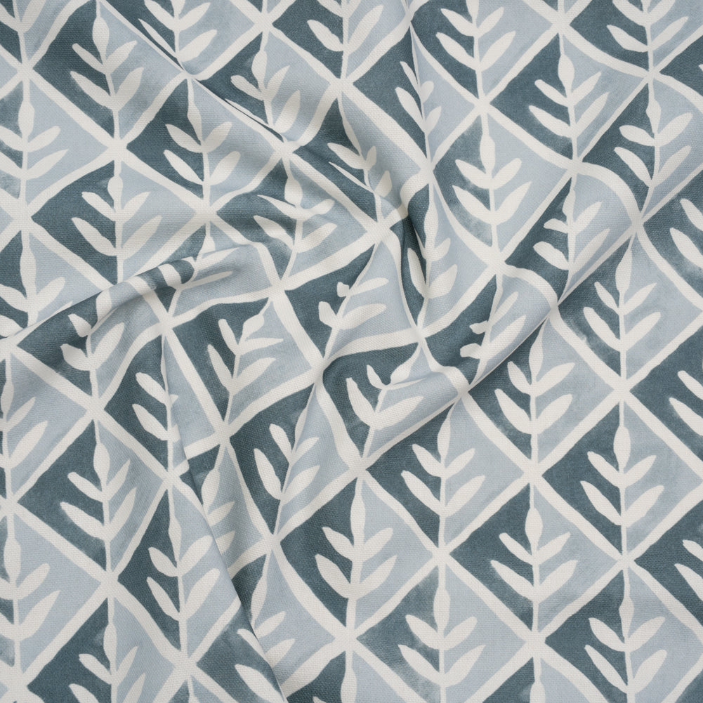 Brushed Cotton and Linen Canvas Print - Denim Leaves in Diamonds - British Imported - Joann Fabrics