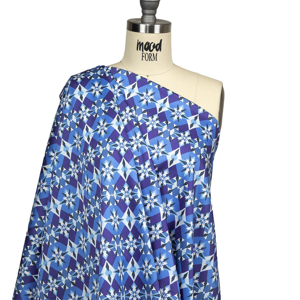 Stretch Cotton Sateen - Blue and Purple Geometric - Crystalline Culture Print - Mood Exclusive Indigo Collection - Joann Fabrics