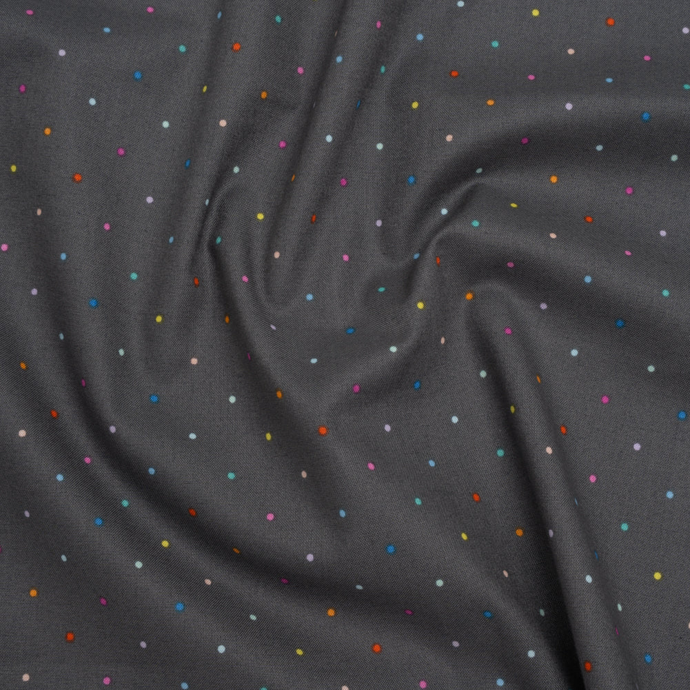 Printed Quilting Cotton by Ghazal Razavi for FIGO Studio - Gray and Rainbow Ditsy Dots - Dewfall Collection - Joann Fabrics