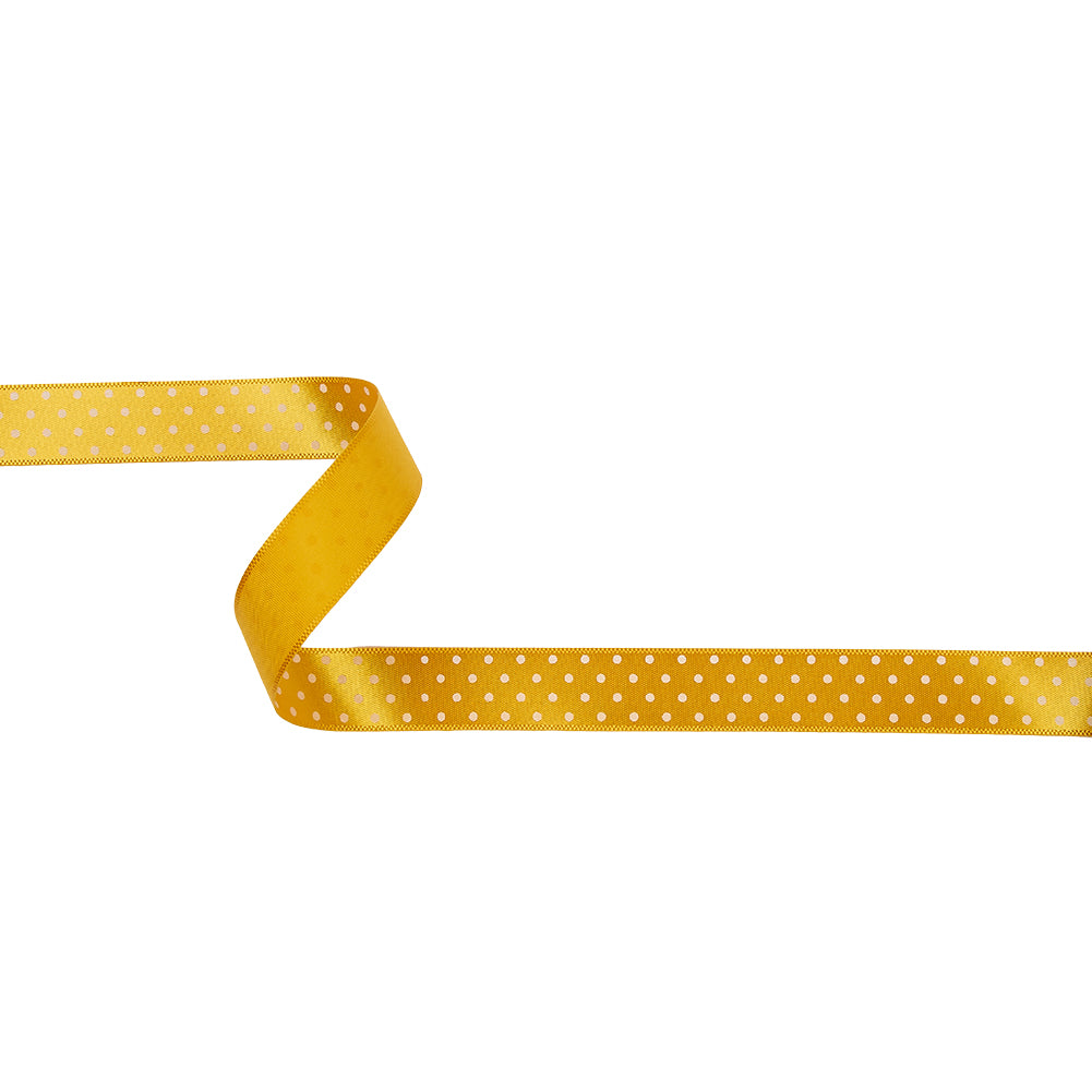 Golden Yellow and White Polka Dot Satin Ribbon - 0.625