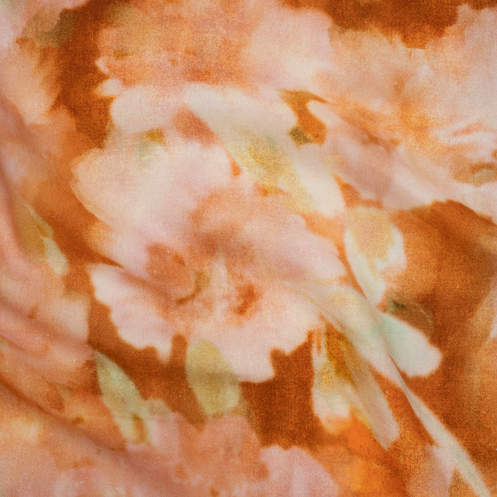 Linen and Rayon Woven - Burnt Orange, Peachy Pink and Soft Green Abstracted Soft Florals - Mood Exclusive Fairy Flare Print - Joann Fabrics
