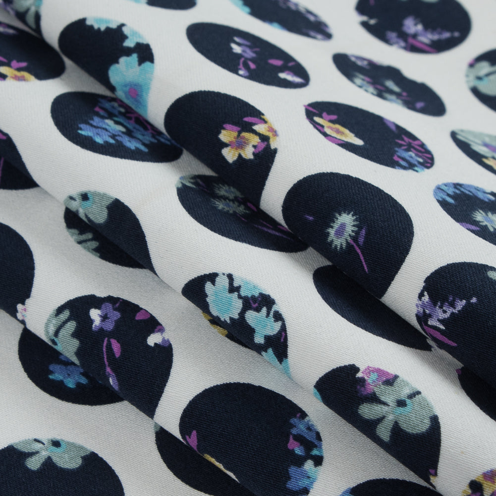 Navy Polka Dotted Floral Printed Stretch Cotton Sateen - Joann Fabrics