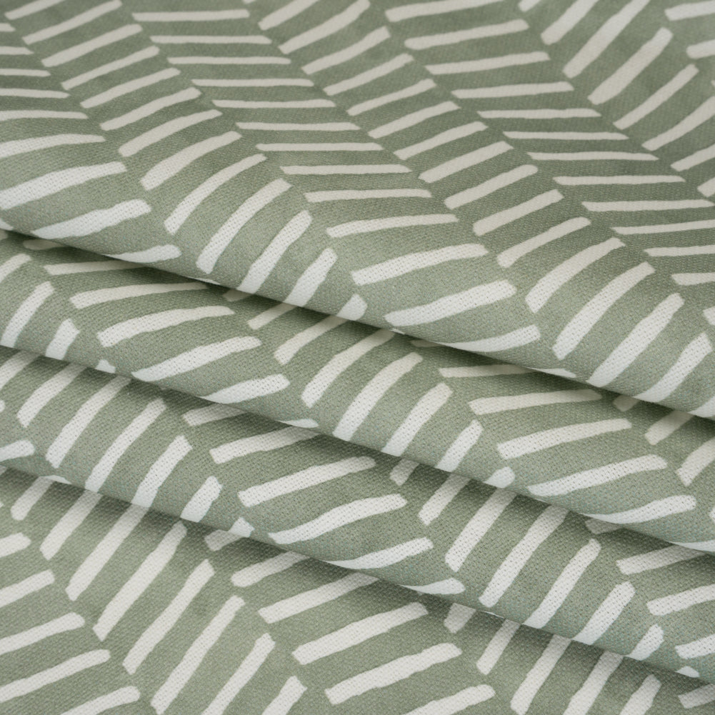 Brushed Cotton and Linen Canvas Print - Aloe Painted Herringbone - British Imported - Joann Fabrics