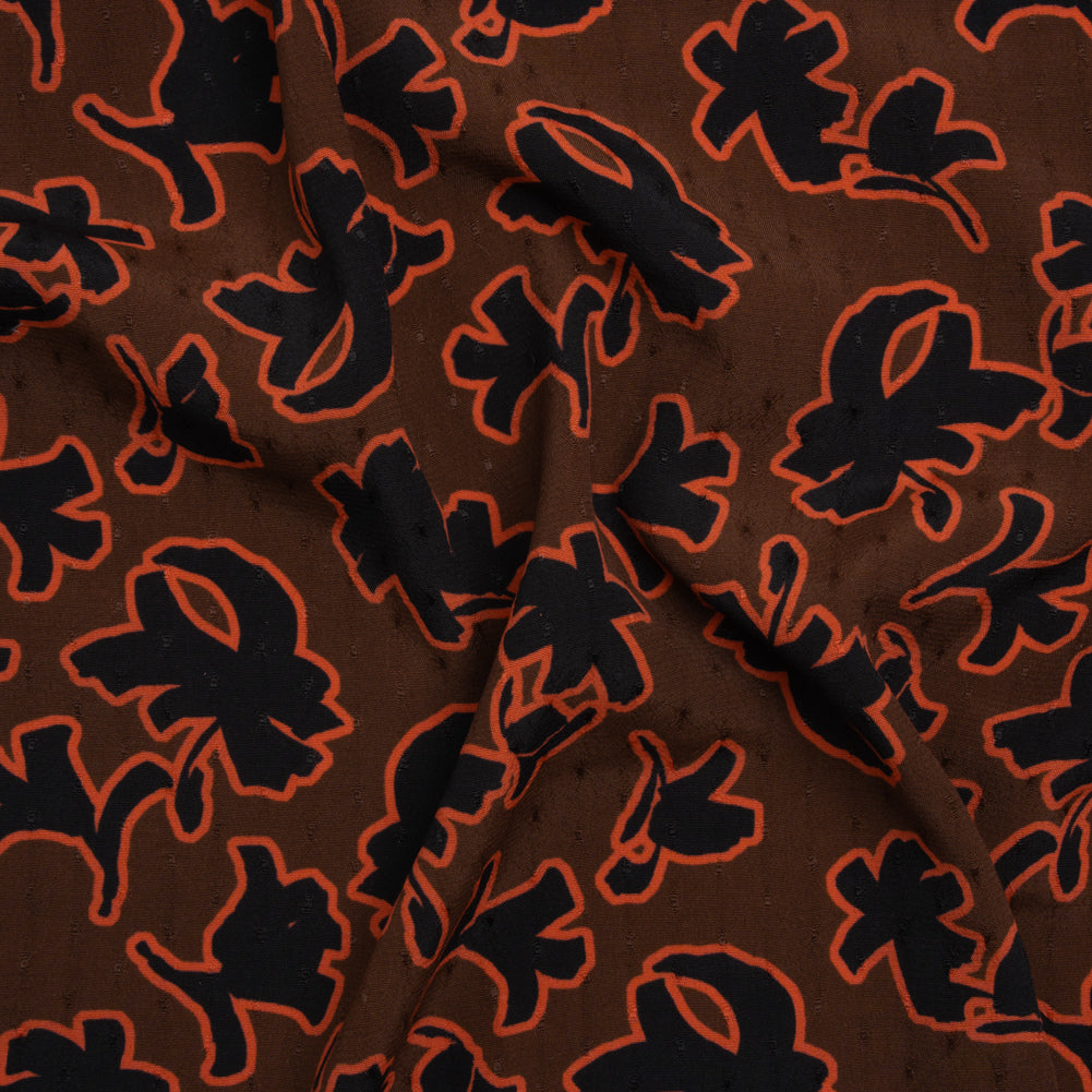Dotted Rayon Jacquard - Brown, Orange and Black Floral Silhouettes - Made in Italy - Joann Fabrics