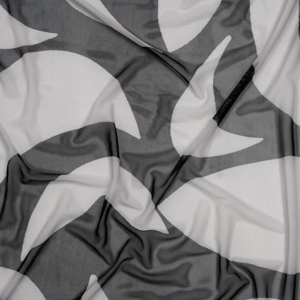 Stretch Polyester Mesh Print - Ivory and Black Abstract - Designer Deadstock - Joann Fabrics