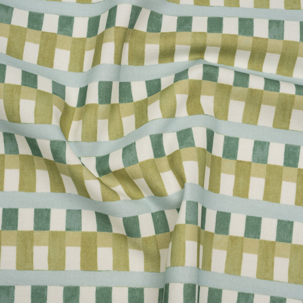 Cotton and Linen Canvas Print - Teal Geometric Block Stripes - British Imported - Joann Fabrics