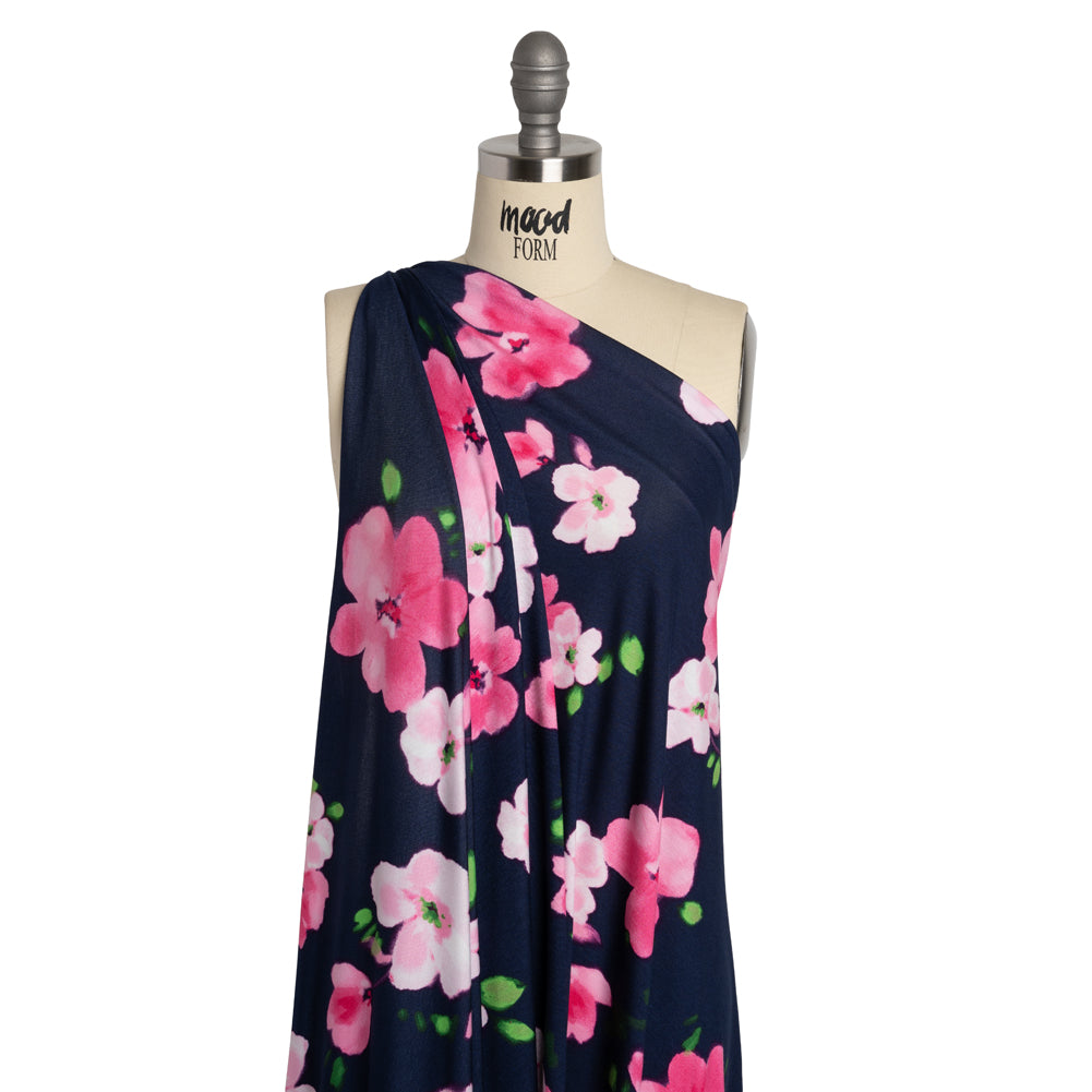 Stretch Rayon Jersey - Navy, Pink and Green Floral - Deadstock - Joann Fabrics