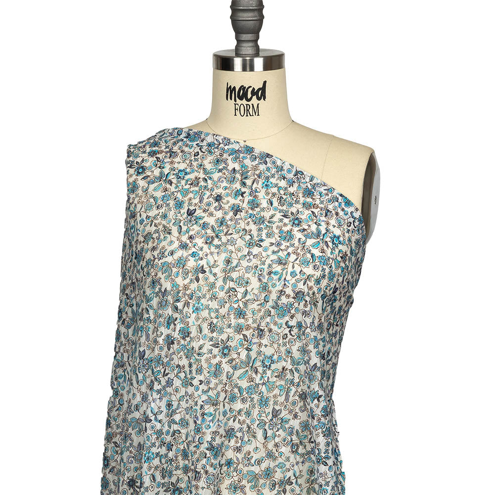 Italian Blue, Turquoise and White Floral Polyester Jersey - Joann Fabrics