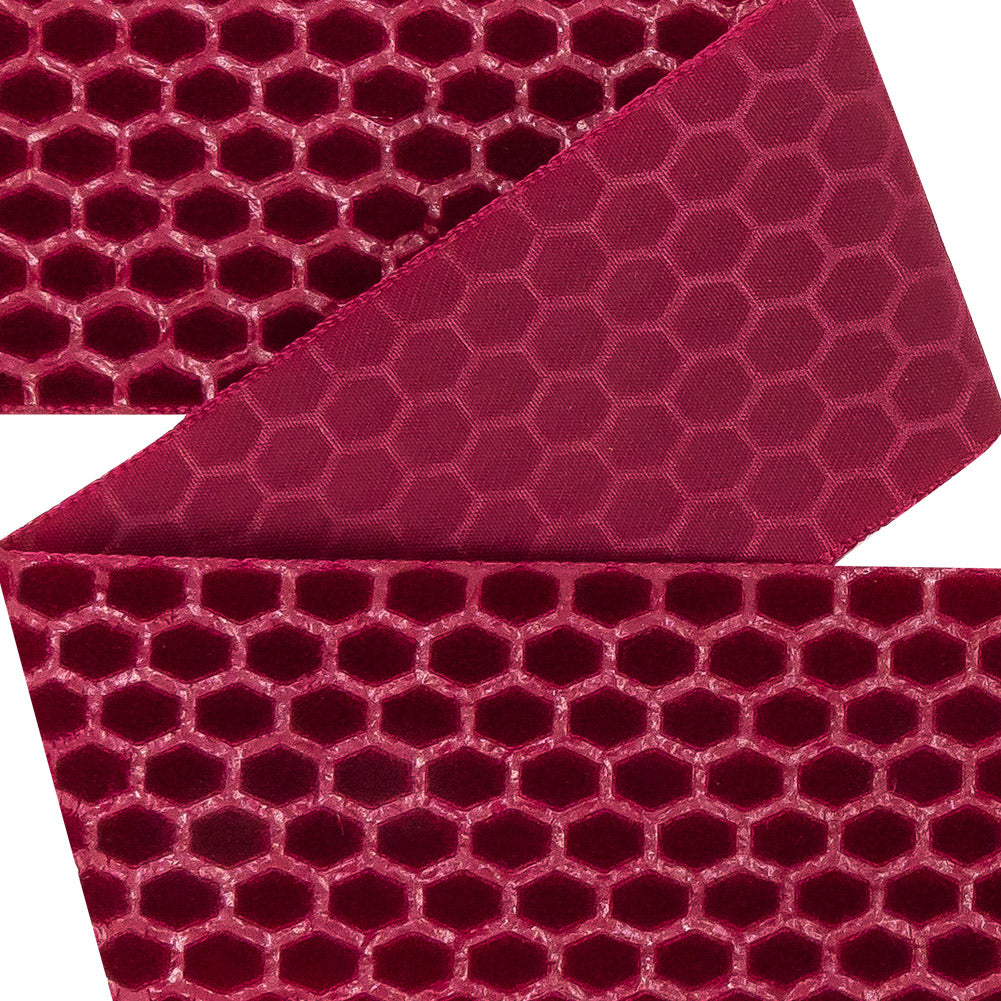 Italian Red Honeycomb Velvet Burnout Trim - 1.4375